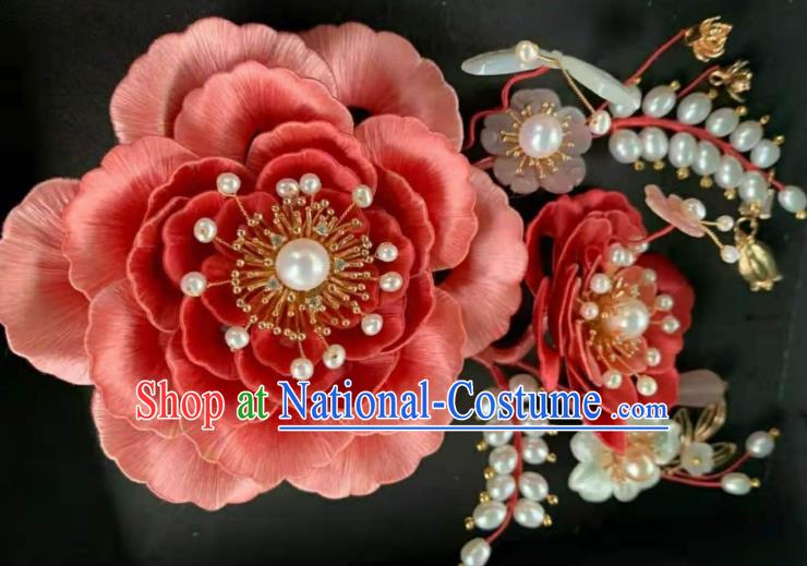 China Traditional Song Dynasty Hairpin Hair Accessories Handmade Ancient Princess Pink Peony Hair Stick