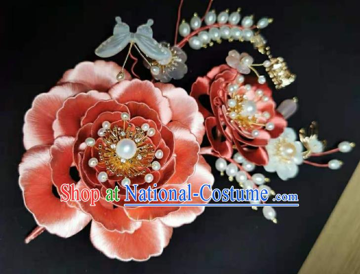 China Traditional Soong Dynasty Hairpin Hair Accessories Handmade Ancient Princess Pink Peony Hair Stick