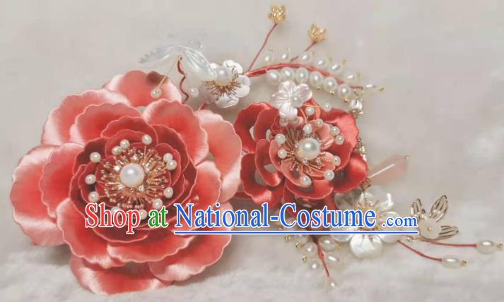 China Traditional Soong Dynasty Hairpin Hair Accessories Handmade Ancient Princess Pink Peony Hair Stick