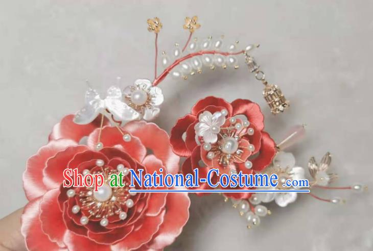 China Traditional Soong Dynasty Hairpin Hair Accessories Handmade Ancient Princess Pink Peony Hair Stick