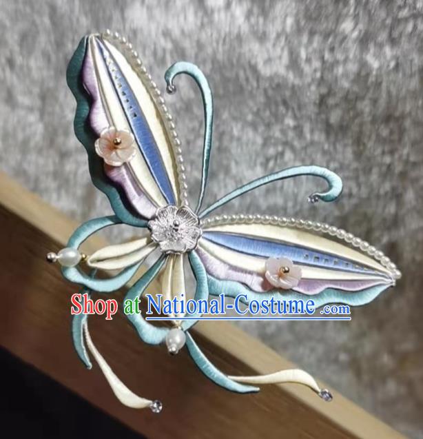 China Traditional Hair Accessories Song Dynasty Pearls Hairpin Handmade Ancient Princess Silk Dragonfly Hair Stick