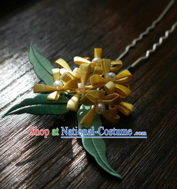 China Traditional Hair Accessories Ming Dynasty Silk Osmanthus Hairpin Handmade Ancient Princess Hair Stick