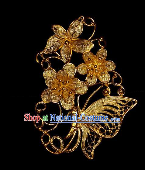 China Handmade Ming Dynasty Golden Butterfly Hairpin Traditional Hair Accessories Ancient Empress Hair Stick