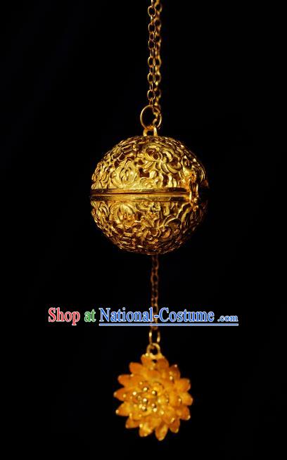 China Traditional Waist Accessories Ancient Princess Golden Lotus Sachet Pendant