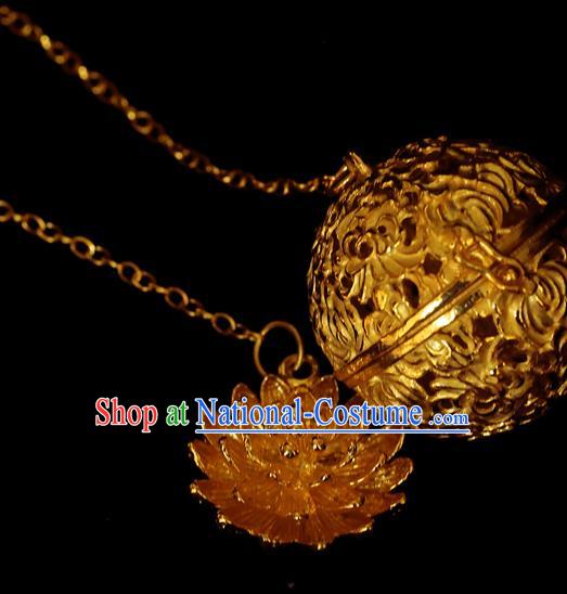 China Traditional Waist Accessories Ancient Princess Golden Lotus Sachet Pendant