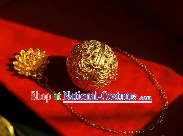 China Traditional Waist Accessories Ancient Princess Golden Lotus Sachet Pendant