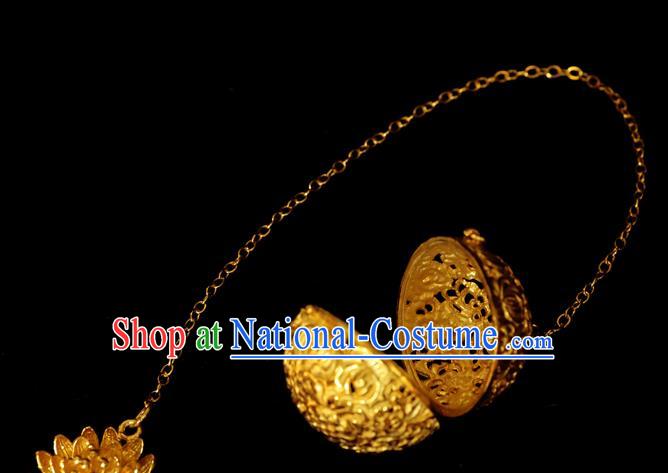 China Traditional Waist Accessories Ancient Princess Golden Lotus Sachet Pendant