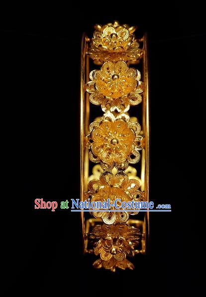 Handmade Chinese Wedding Bangle Jewelry Traditional Ming Dynasty Empress Golden Bracelet Accessories