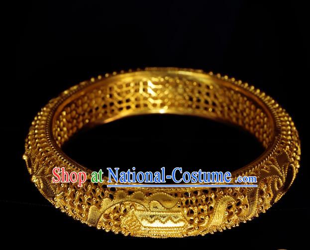 Handmade Chinese Traditional Ming Dynasty Filigree Bracelet Accessories Wedding Golden Bangle Jewelry