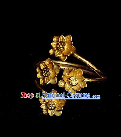 Handmade Chinese Traditional Golden Lotus Ring Accessories Wedding Circlet Jewelry