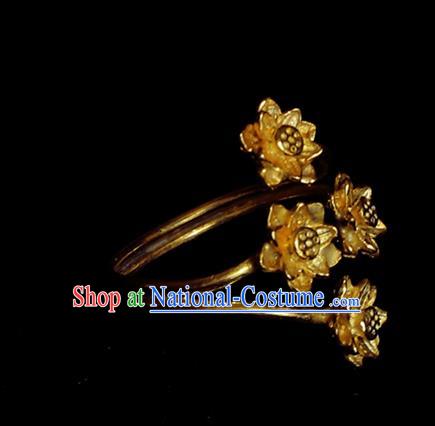 Handmade Chinese Traditional Golden Lotus Ring Accessories Wedding Circlet Jewelry