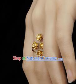 Handmade Chinese Traditional Golden Lotus Ring Accessories Wedding Circlet Jewelry