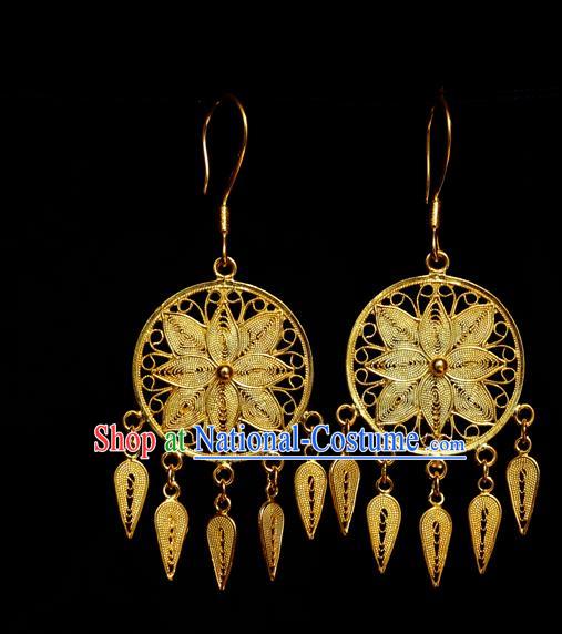 Chinese Traditional Handmade Golden Dreamcatcher Earrings Accessories National Cheongsam Ear Jewelry