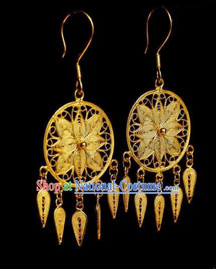 Chinese Traditional Handmade Golden Dreamcatcher Earrings Accessories National Cheongsam Ear Jewelry