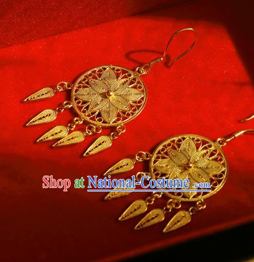 Chinese Traditional Handmade Golden Dreamcatcher Earrings Accessories National Cheongsam Ear Jewelry