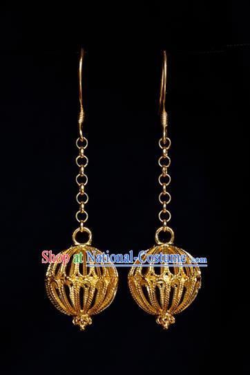 Chinese National Cheongsam Ear Jewelry Traditional Handmade Golden Earrings Accessories