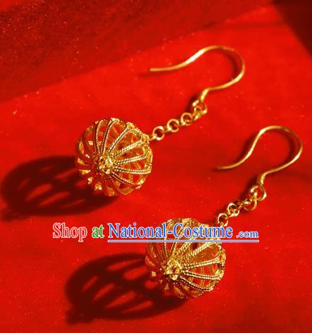 Chinese National Cheongsam Ear Jewelry Traditional Handmade Golden Earrings Accessories