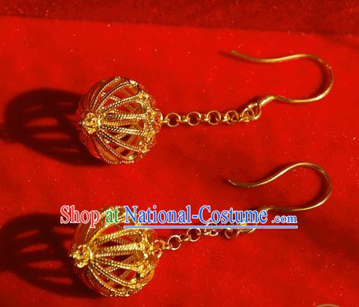 Chinese National Cheongsam Ear Jewelry Traditional Handmade Golden Earrings Accessories