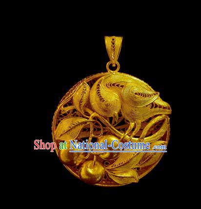 China Ancient Princess Filigree Necklet Pendant Traditional Ming Dynasty Golden Cherry Necklace Accessories