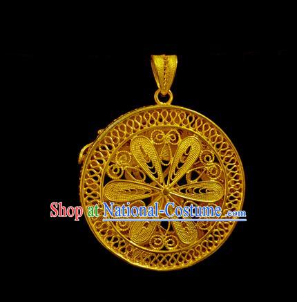 China Ancient Princess Filigree Necklet Pendant Traditional Ming Dynasty Golden Cherry Necklace Accessories