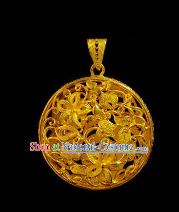 China Ancient Princess Golden Necklet Pendant Traditional Ming Dynasty Necklace Accessories