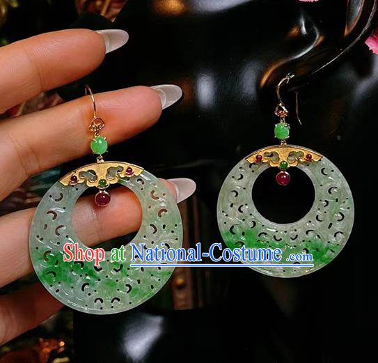 Chinese National Jadeite Earrings Traditional Jewelry Handmade Tourmaline Ear Accessories