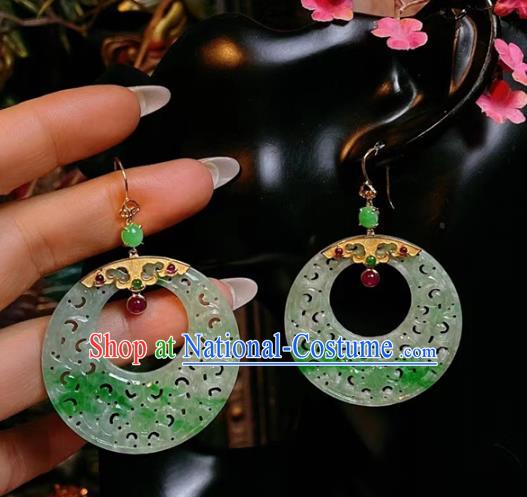 Chinese National Jadeite Earrings Traditional Jewelry Handmade Tourmaline Ear Accessories