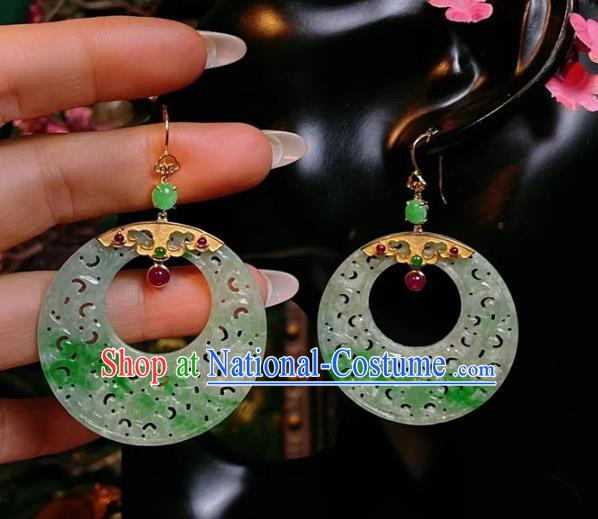 Chinese National Jadeite Earrings Traditional Jewelry Handmade Tourmaline Ear Accessories