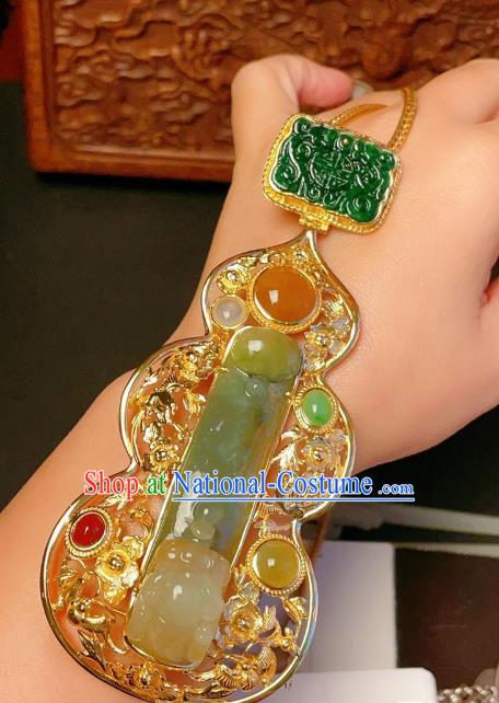 China Traditional Gilding Silver Necklace Accessories Handmade Wedding Jadeite Gourd Necklet Pendant