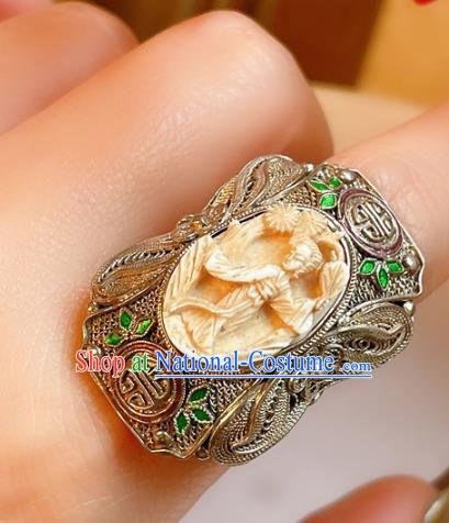 Top Chinese National Carving Beauty Ring Jewelry Traditional Handmade Accessories Silver Circlet