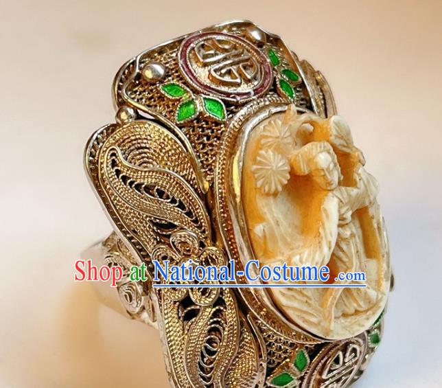 Top Chinese National Carving Beauty Ring Jewelry Traditional Handmade Accessories Silver Circlet