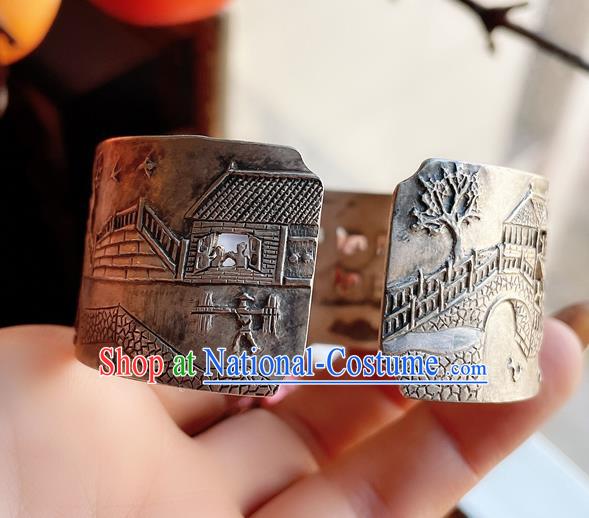 Handmade Chinese Silver Carving Bracelet Accessories Traditional Culture Jewelry Bangle