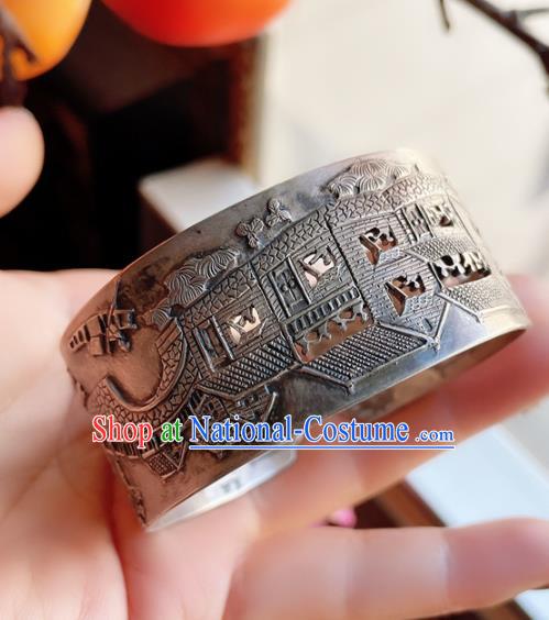 Handmade Chinese Silver Carving Bracelet Accessories Traditional Culture Jewelry Bangle