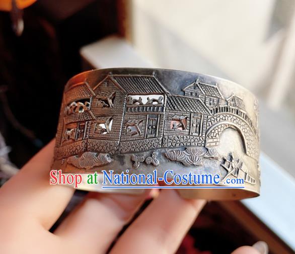 Handmade Chinese Silver Carving Bracelet Accessories Traditional Culture Jewelry Bangle