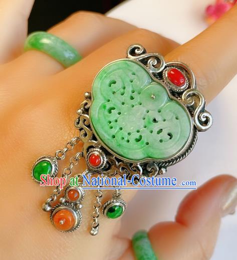 Top Chinese National Silver Tassel Ring Jewelry Traditional Handmade Accessories Jade Circlet