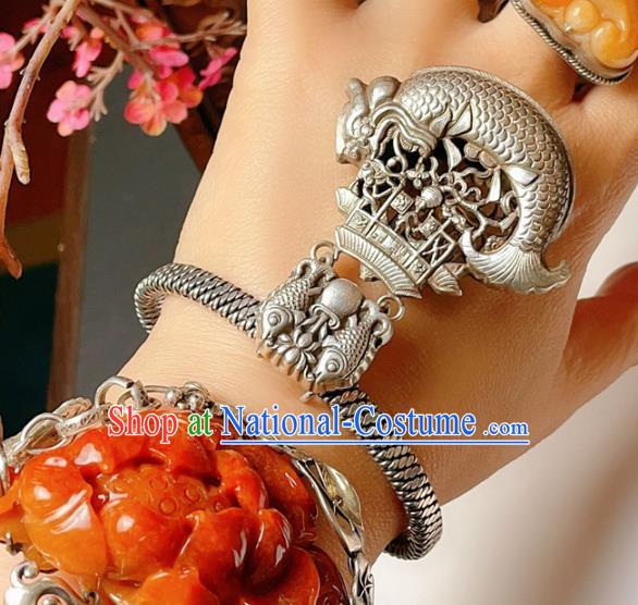 Handmade Chinese Silver Carp Bracelet Accessories Traditional Culture Jewelry National Carving Bangle