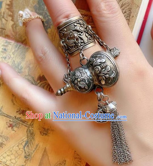 Top Chinese National Silver Gourd Tassel Ring Jewelry Traditional Handmade Wedding Accessories Circlet