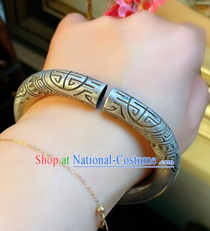 Handmade Chinese National Bracelet Accessories Traditional Culture Jewelry Silver Carving Bangle