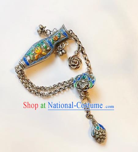 Handmade Chinese Blueing Vase Bracelet Accessories Traditional Culture Jewelry National Silver Grape Bangle