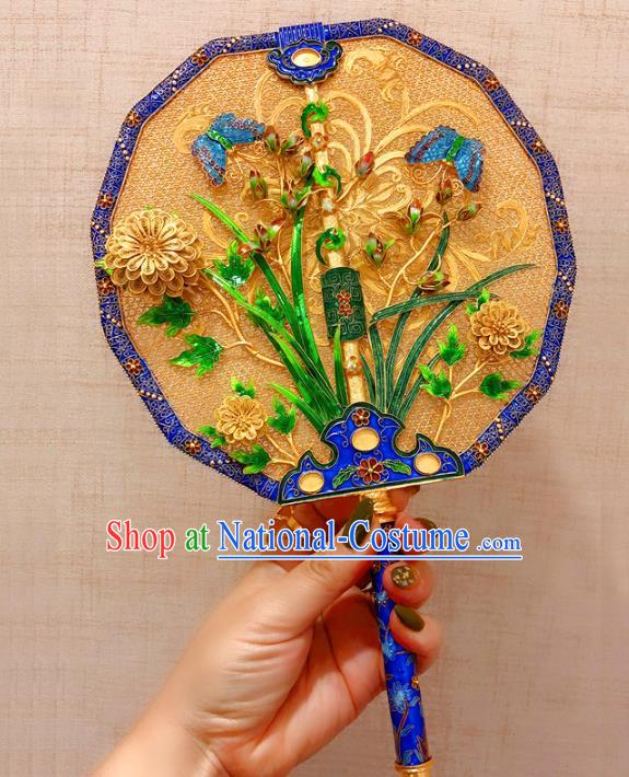 China Traditional Collection Qing Dynasty Palace Fan Handmade Ancient Imperial Consort Cloisonne Fan