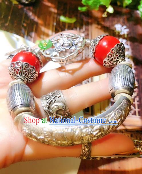 China Traditional Silver Bracelet Handmade National Cinnabar Bangle Accessories