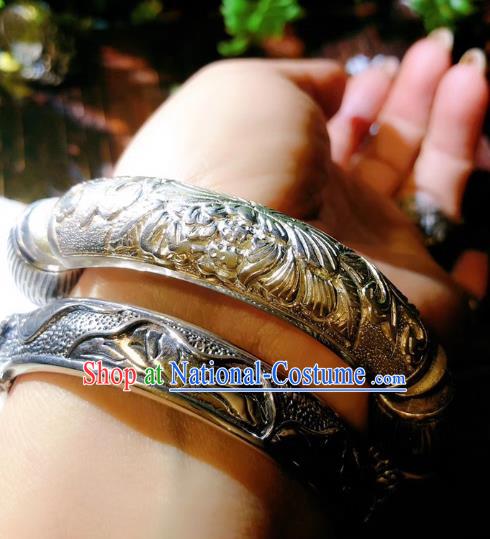 China Traditional Silver Bracelet Handmade National Cinnabar Bangle Accessories