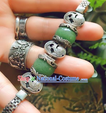 China Traditional Aventurine Bracelet Accessories Handmade National Silver Carving Bangle