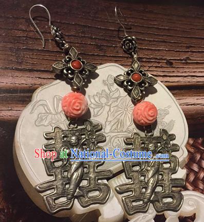 Chinese National Silver Earrings Traditional Jewelry Handmade Wedding Ear Accessories