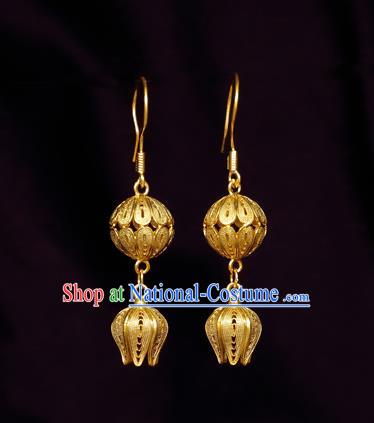 Chinese Traditional Qing Dynasty Palace Golden Earrings Accessories Ancient Court Empress Ear Jewelry