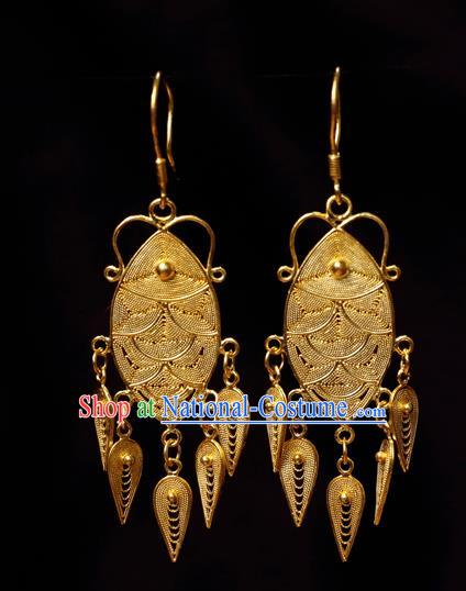 Chinese Ancient Queen Tassel Ear Jewelry Traditional Hanfu Golden Earrings Accessories