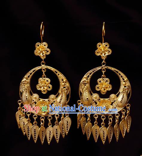 Chinese Ancient Empress Ear Jewelry Traditional Hanfu Golden Plum Blossom Earrings Accessories