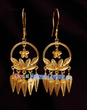 Chinese Traditional Hanfu Golden Lotus Earrings Accessories Ancient Empress Ear Jewelry