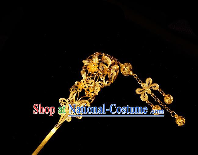 China Handmade Ming Dynasty Court Hairpin Traditional Hair Accessories Ancient Empress Golden Tassel Hair Stick