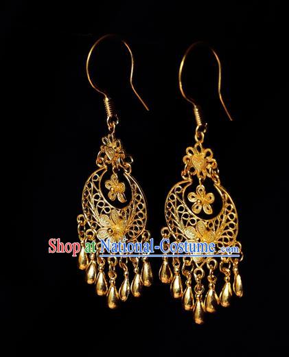 Chinese Traditional Earrings Accessories Ancient Empress Golden Flowers Ear Jewelry